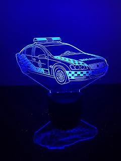 3D voiture de police Lampe Illusion Optique LED Veilleuse Optiques Illusions Lampe de Nuit 7 Couleurs Tactile Lampe de Chevet Chambre Table Art Déco Enfant Lumière de Nuit avec Cable USB