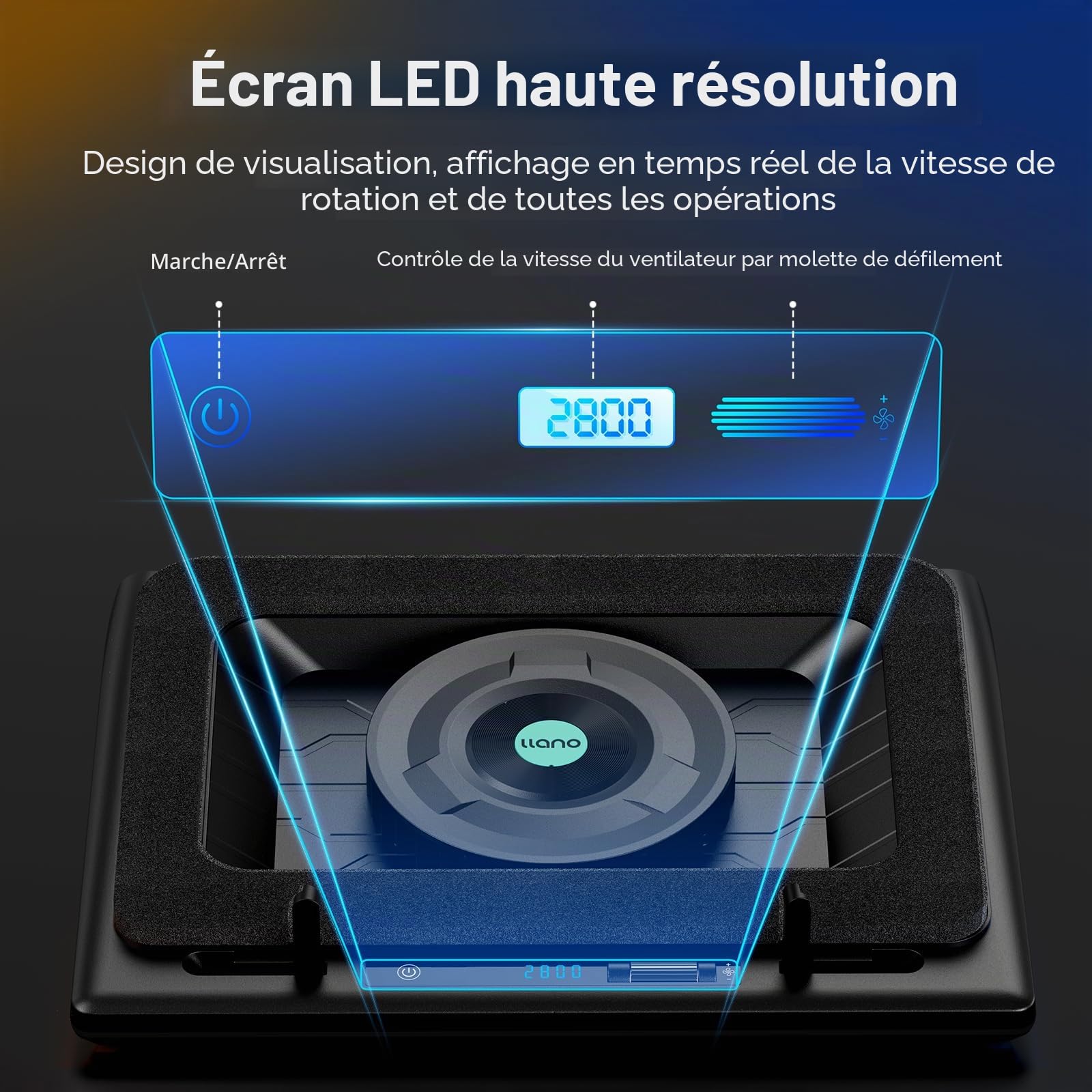 llano Refroidisseur de PC Portable Ventilateur Turbo Extra-Large de 14 cm et Mousse d'étanchéité pour Un Refroidissement Rapide des Ordinateurs Portatile de 38 à 48 cm hub USB à 3 Ports(Pas de RGB)