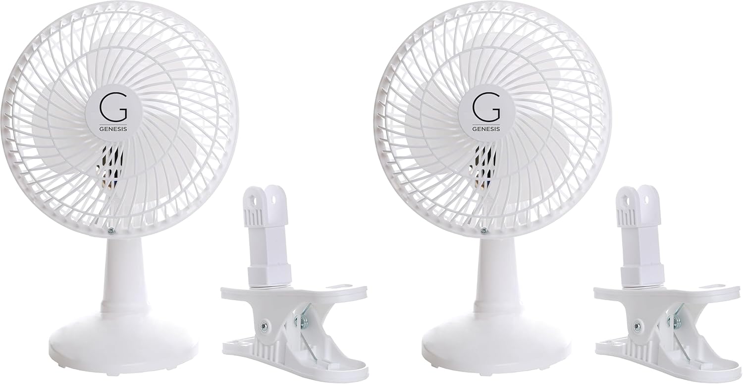 Genesis 6-Inch Clip Convertible Table-Top & Clip Fan Two Quiet Speeds - Ideal For The Home, Office, Dorm, More White (Pack of 2)