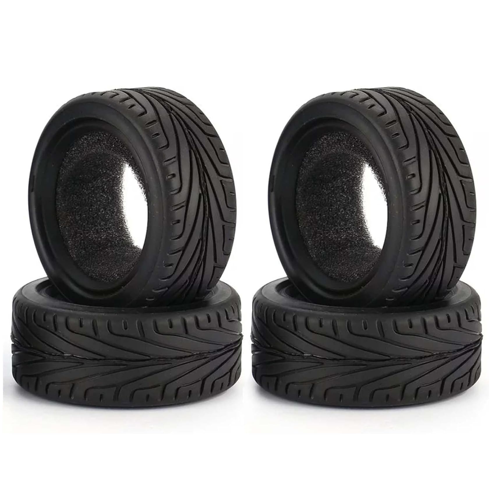 KINGCOO 1/10 RC Car Tyres on the Road, Pack of 4 RC Car Rubber Tyres with Foam Inserts Tyres for 1:10 RC On Road Runflating Touring Racing Car for Tamiya HSP HPI Kyosho (K-65 mm) — image 1
