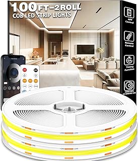 100FT COB Led Strip Lights, Uniform 6500K COB Rope Light,Bright Daylight White lights,High Density,App/Remote Control,Indo...