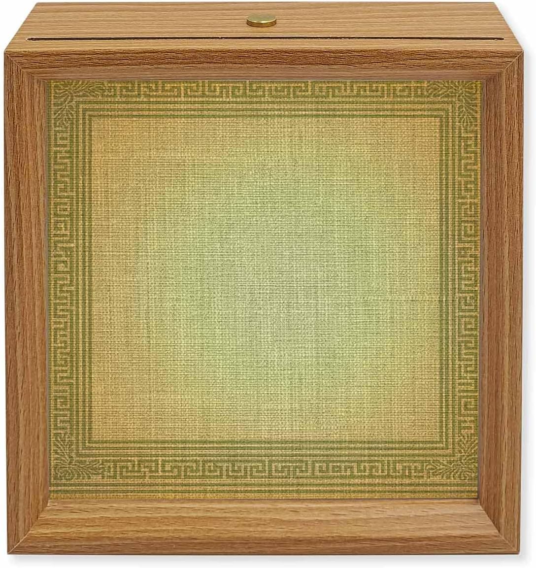 Wood Night Light Box Green Linen Key Design Wooden LED Night Lights with USB Rechargeable Dimmable Touch Table Light Geometric Back Print Wood Picture Frame Lamp for Bedside Desktop Display Home Decor