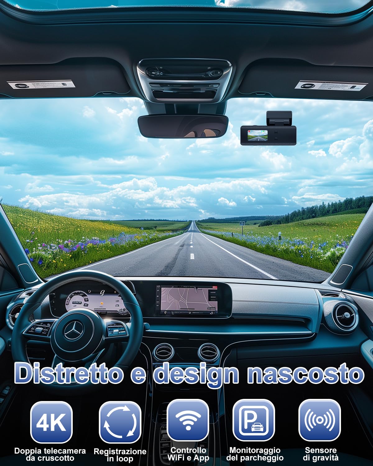 SIGRILL Dash Cam Auto 4K+1080P, Scheda 64GB Inserita, WiFi Telecamera per Auto, Super Dashcam con Visione Notturna, Modalità Parcheggio 24H, Sensore G, Dash Cam per Auto con Registrazione in Loop