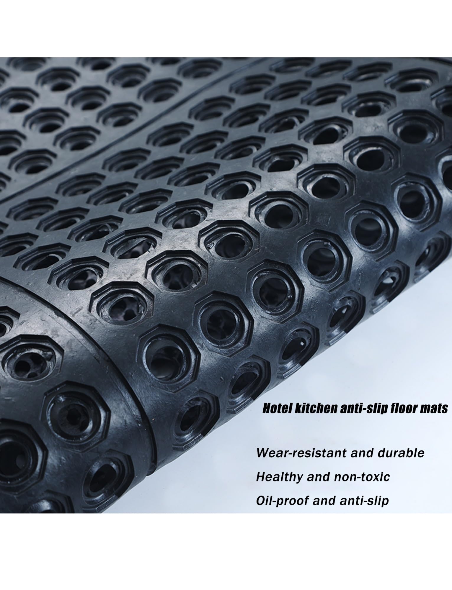 1 Piece Anti Fatigue Rubber Floor Mats with Drainage Holes 90x600 CM Indoor/Outdoor Entrance Mats for Kitchen Restaurant Bar and Bathroom Non Slip Cushion for Industrial Use(90x210x1cm/35x83x0.4in)