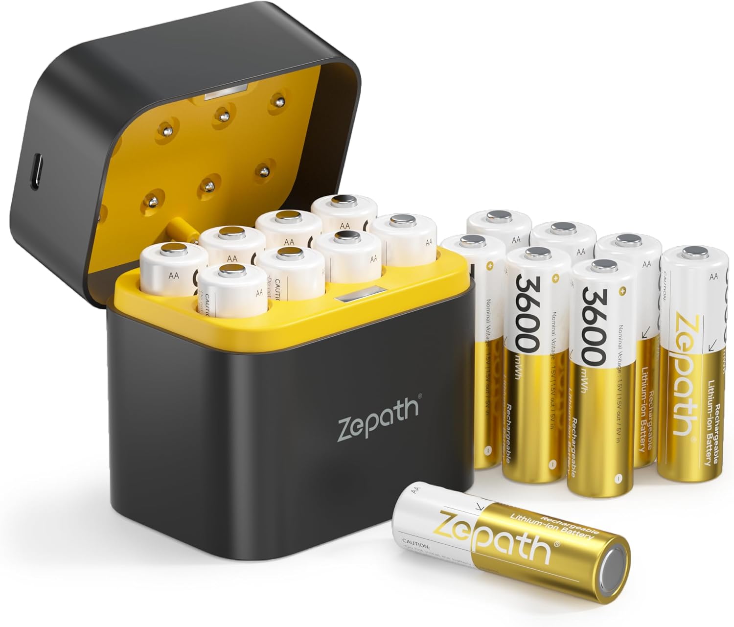 16 Pack Rechargeable AA Batteries Lithium with Charger, 3600mWh High Capacity Double A Battery,1.5V Constant Volt AA Rechargeable Li-ion Battery