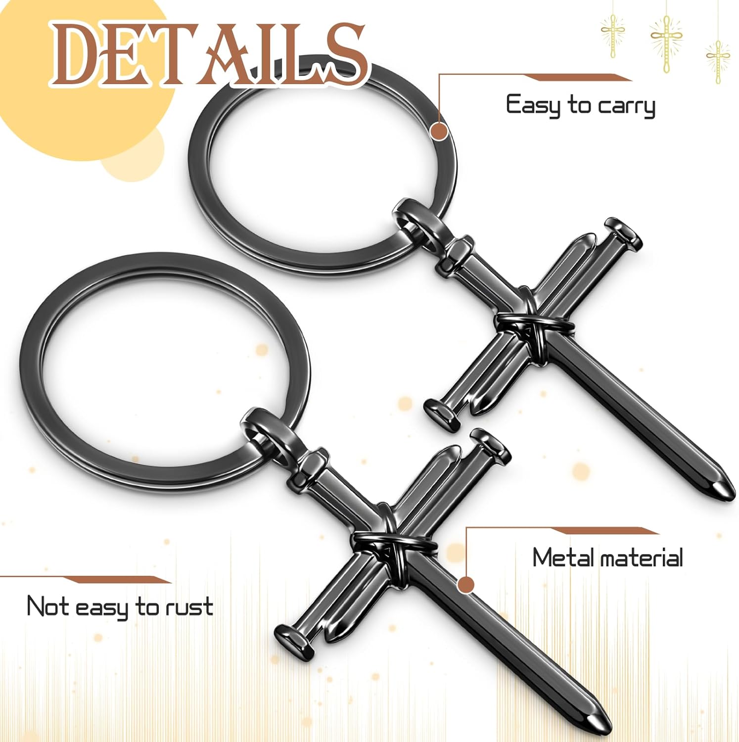 Landical Christian 3 Nail Cross Keychain Religious Baptism Gifts Bulk Jesus Cross Keyring for Men First Communion Party Favor