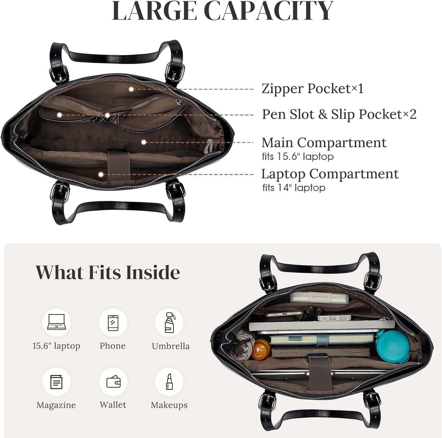 S-ZONE Women Genuine Leather Laptop Tote Bag Shoulder Handbags 15.6 Inch Purse - Image 4