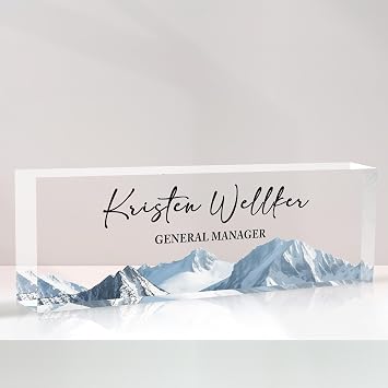 Custom Name Plate for Desk, Desk Name Plate Personalized, Personalized Gifts for Women Men, Acrylic Office Decor Appreciation Gift for Coworkers, Boss, Employees, Teachers mountains