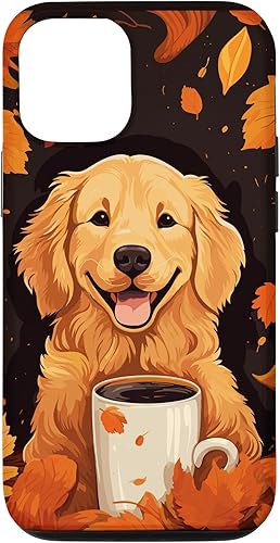 iPhone 1212 Pro Lindo Golden Retriever perro otoño hojas especias Halloween caso