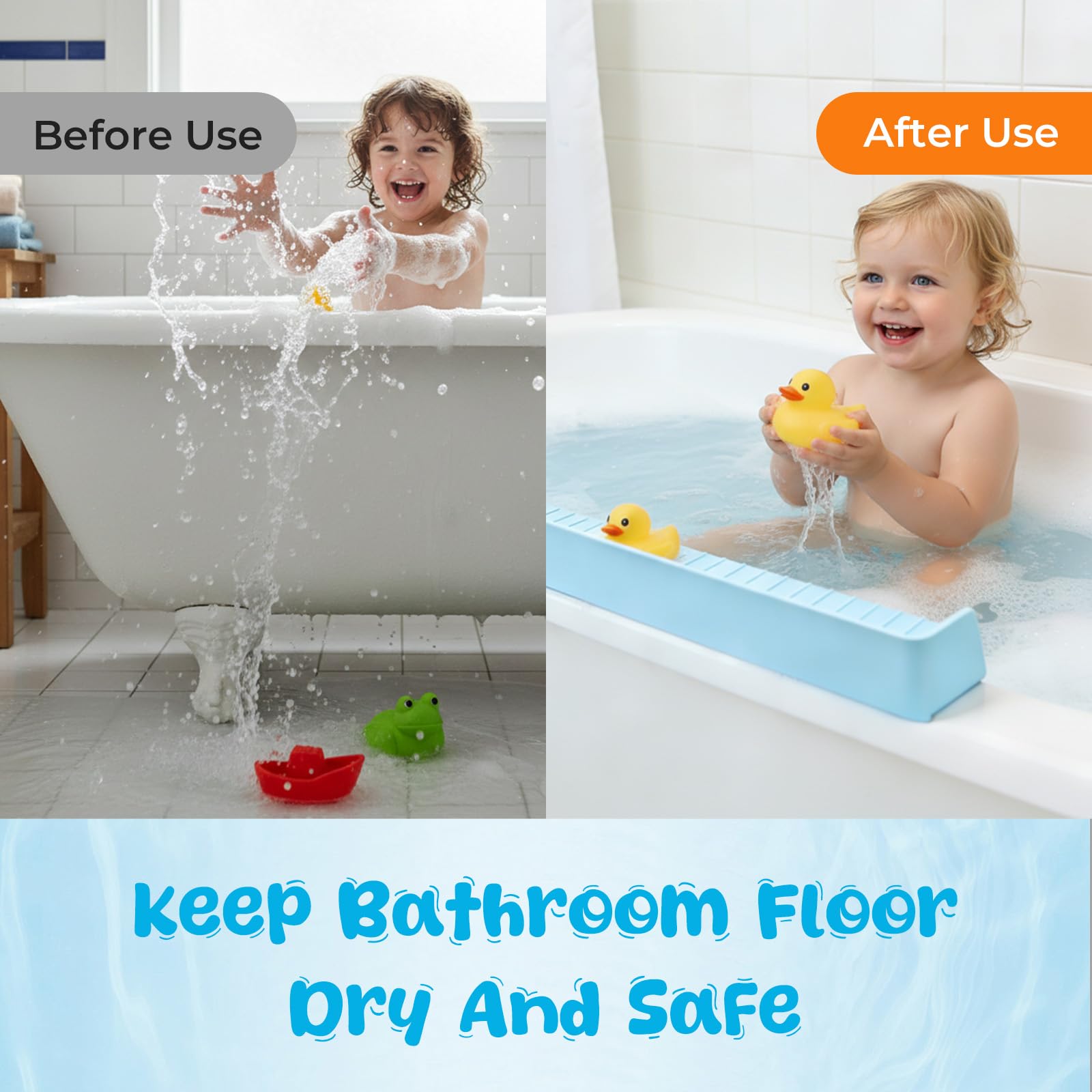 Pare-éclaboussures pour Baignoire Enfants, silicone Pare-éclaboussures avec Ventouses Pare-éclaboussures pour Baignoire Rangement pour Jouets Bain Prévient les éclaboussures Dans la Salle Bain