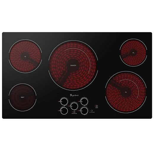 36 Inch Electric Cooktop 5 Burners, Electric Stove Top with Knob Control, Built-in Ceramic Stove, Fast Heat, 9 Heating Level, 9000W with Hard Wire for 220V~240V