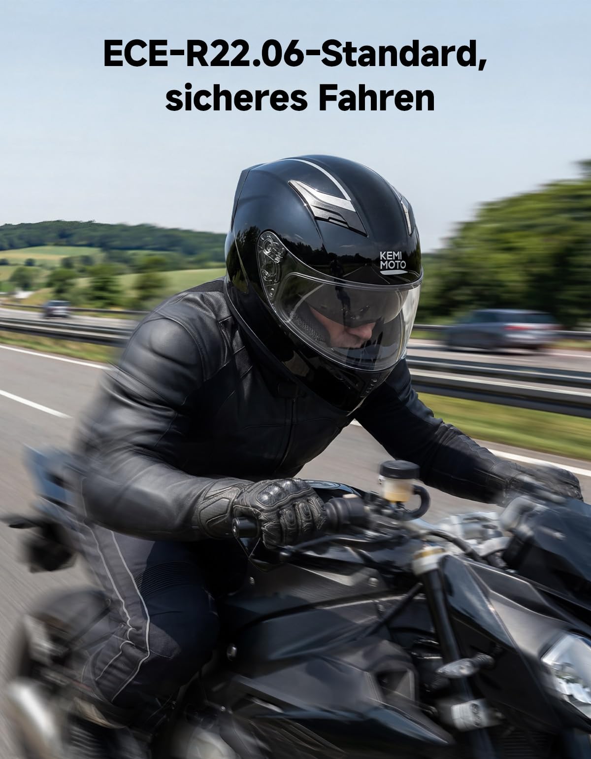 KEMIMOTO Kask integralny ze zintegrowaną osłoną przeciwsłoneczną, certyfikat ECE-R22.06, skorupa ABS, pasuje do motocykli i skuterów