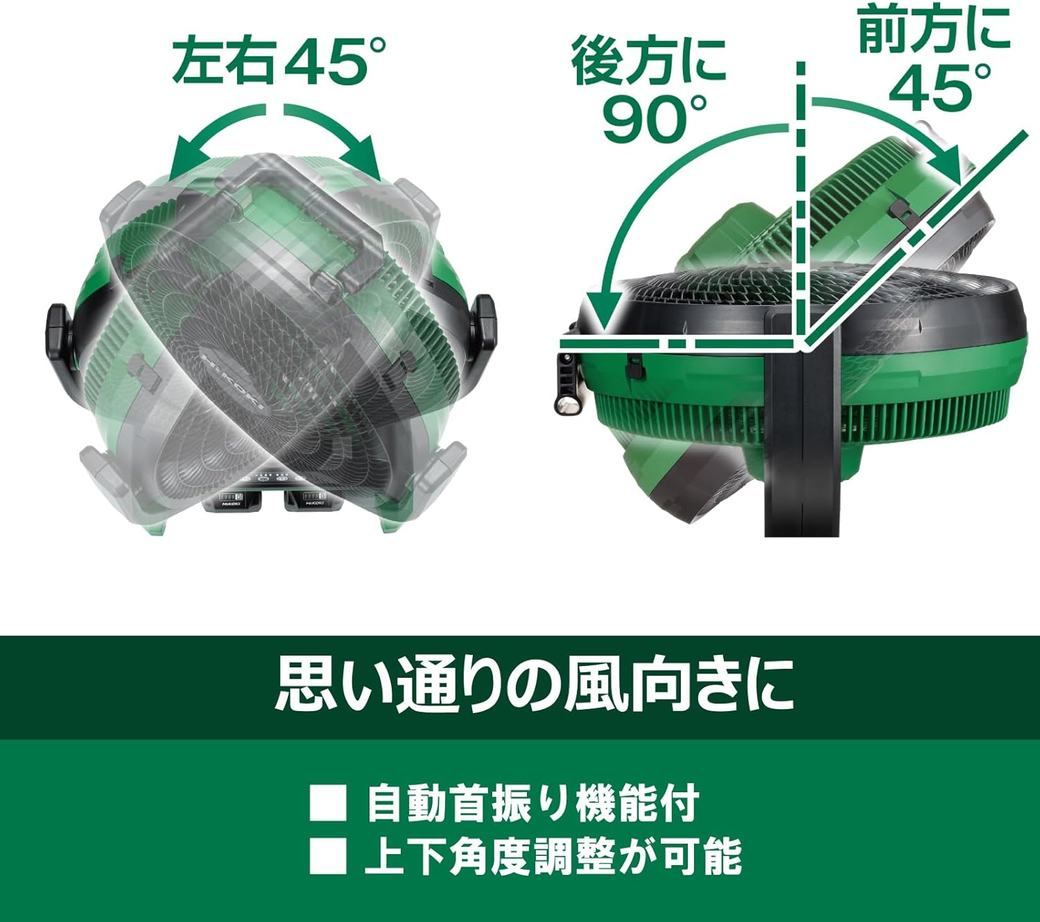 HiKOKI(ハイコーキ) 14.4V 18V 兼用 充電式 ファン 工場扇 最大風速 240m/min 低騒音 自動首振り機能付き 蓄電池別売り ACアダプタ付き UF18DA(NN)