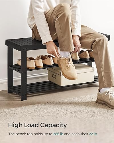 Miniatura 4 de SONGMICS Shoe Rack Bench, 3-Tier Bamboo Shoe Storage Organizer, Entryway Bench, Holds Up to 286 lb, 11.3 x 35.4 x 17.8 Inches, for Entryway Bathroom