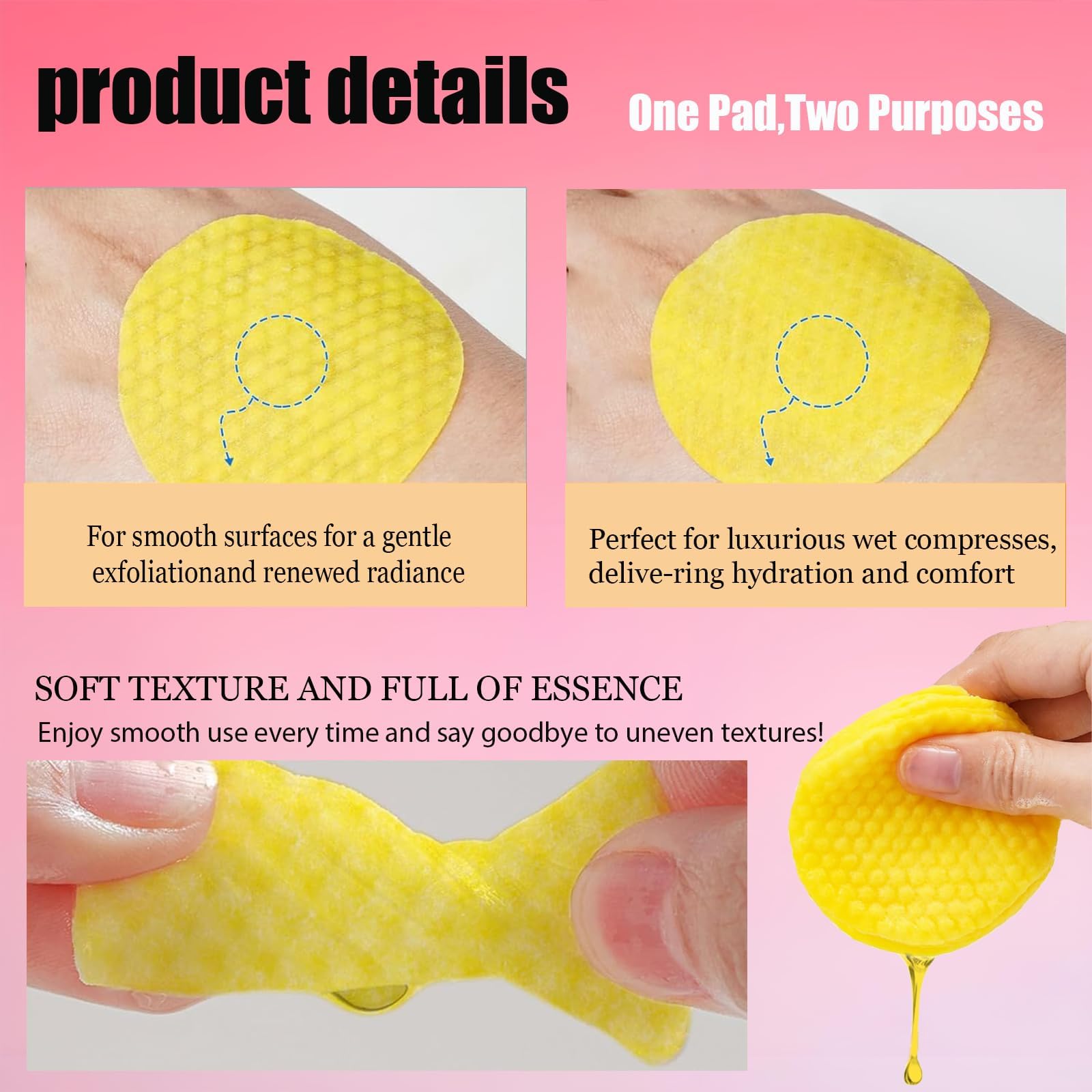 Tampons Nettoyants Exfoliants au Curcuma & Acide Kojique 40 Pièces Éponge Comprimée Douce Éclaircissant Unifiant le Teint