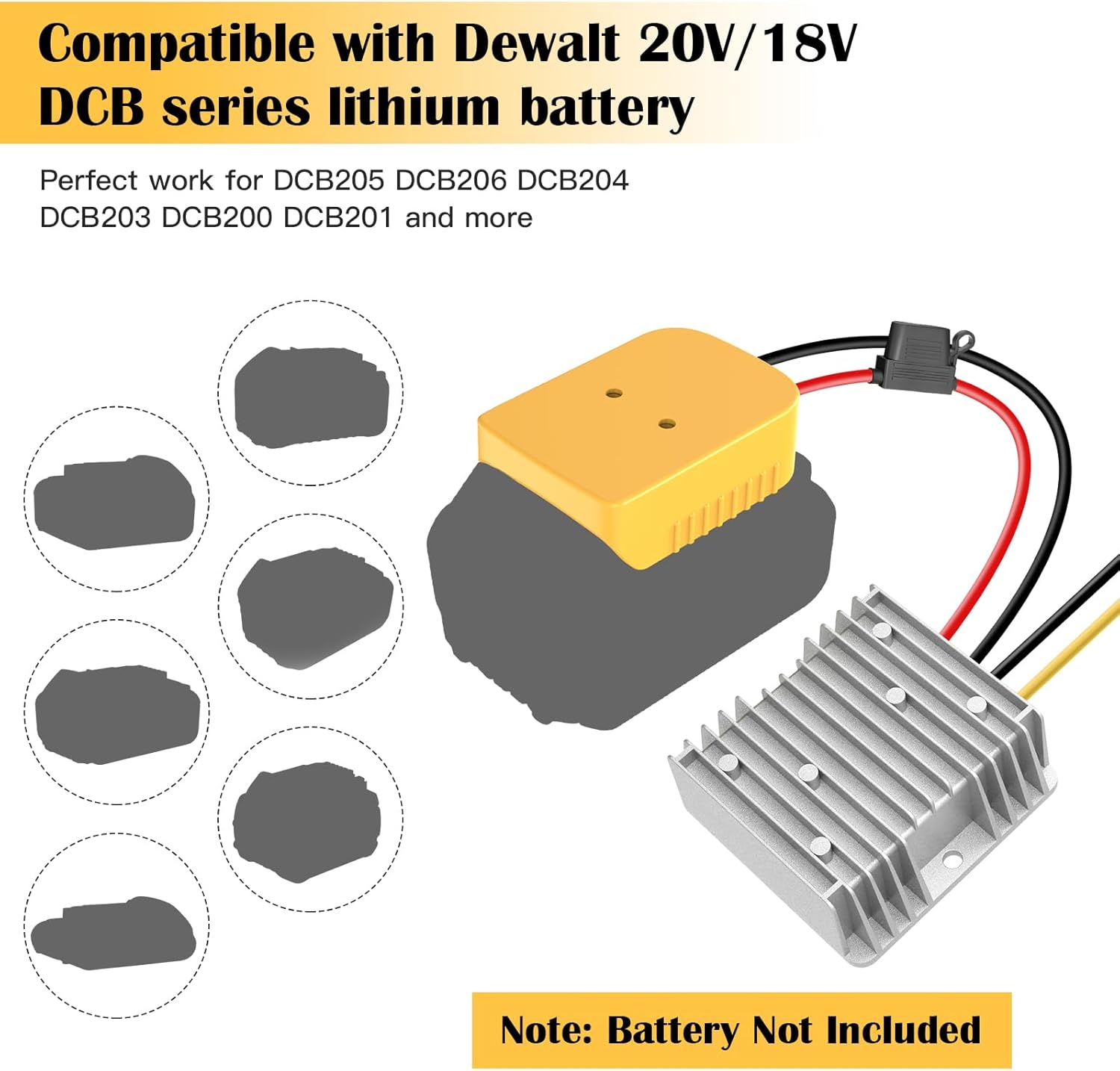 20V to 12V Step Down Converter for Dewalt 20V Battery, 240W DC Voltage Regulator with Over-Discharge Protection, Power Converter Adapter with Switch for Power Wheel Battery Adapter, DIY RC Toy Cars - Image 2