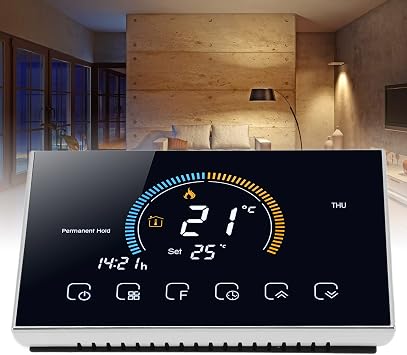 Tefola Smart Color Thermostat, Smart Thermostat Phone App Voice Control Boiler Heating Thermostat LCD Touch Screen Programmable Thermostat AC 95240V Black