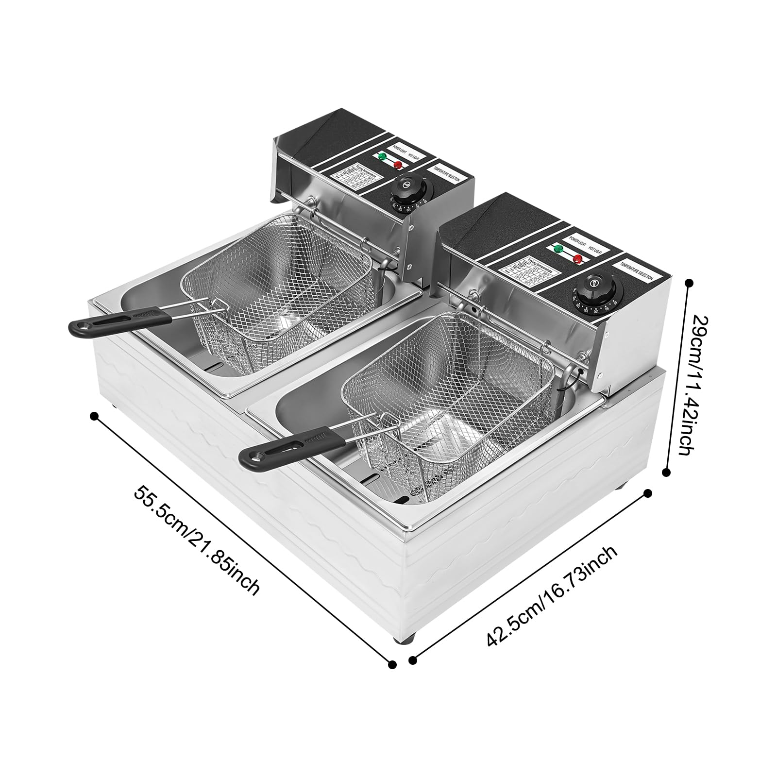 Friggitrice elettrica, 2 x 6 l, doppia friggitrice elettrica da 5000 W, in acciaio inox, doppia con cesto, per uso domestico, spuntino, ristorante, uso commerciale