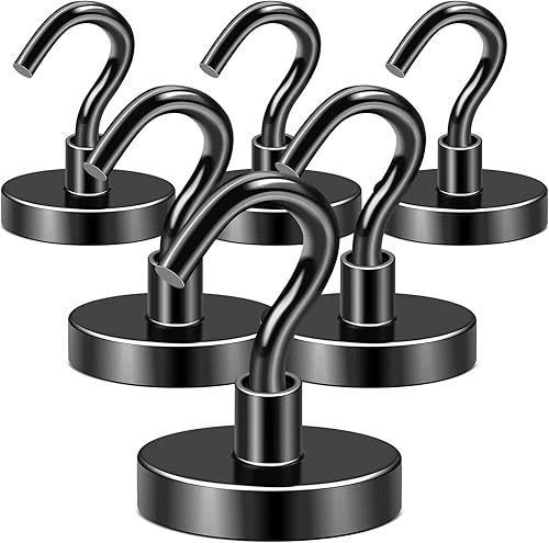 Miniatura 20 de DIYMAG Ganchos magnéticos de neodimio fuertes, imanes de tierras raras resistentes de 110 libras con gancho, fuerte protección contra la corrosión