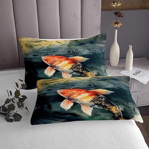 Miniatura 5 de jejeloiu Juego de sábanas Koi para niños, niñas, adolescentes, decoración de dormitorio, sábanas con bolsillo profundo, sábana bajera de bolsillo