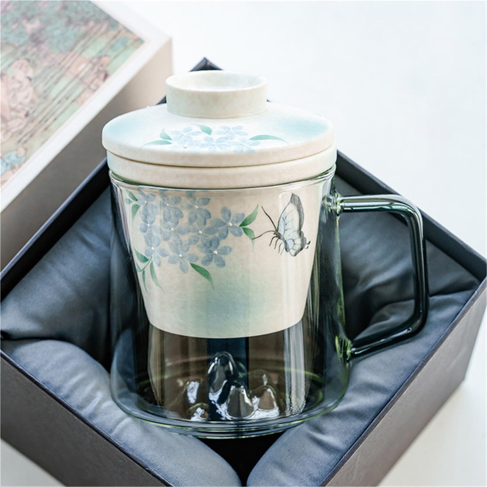 Taza de té con filtro infusor y tapa, taza de alto borosilicato con mango ergonómico, caja de regalo, tetera de hojas sueltas