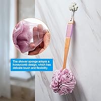Vista 6 de AmazerBath Esponja de ducha de lufa para la espalda, esponja de malla suave de PE con mango largo de madera, esponja de baño para hombres y mujeres