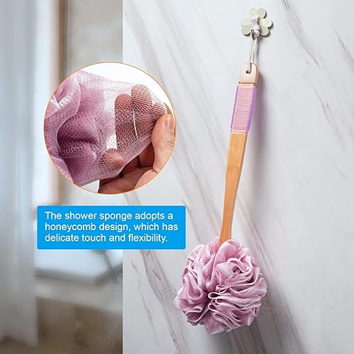 Miniatura 6 de AmazerBath Esponja de ducha, esponja de lufa, esponja de malla suave de polietileno con mango largo de madera, esponja de baño para hombres y