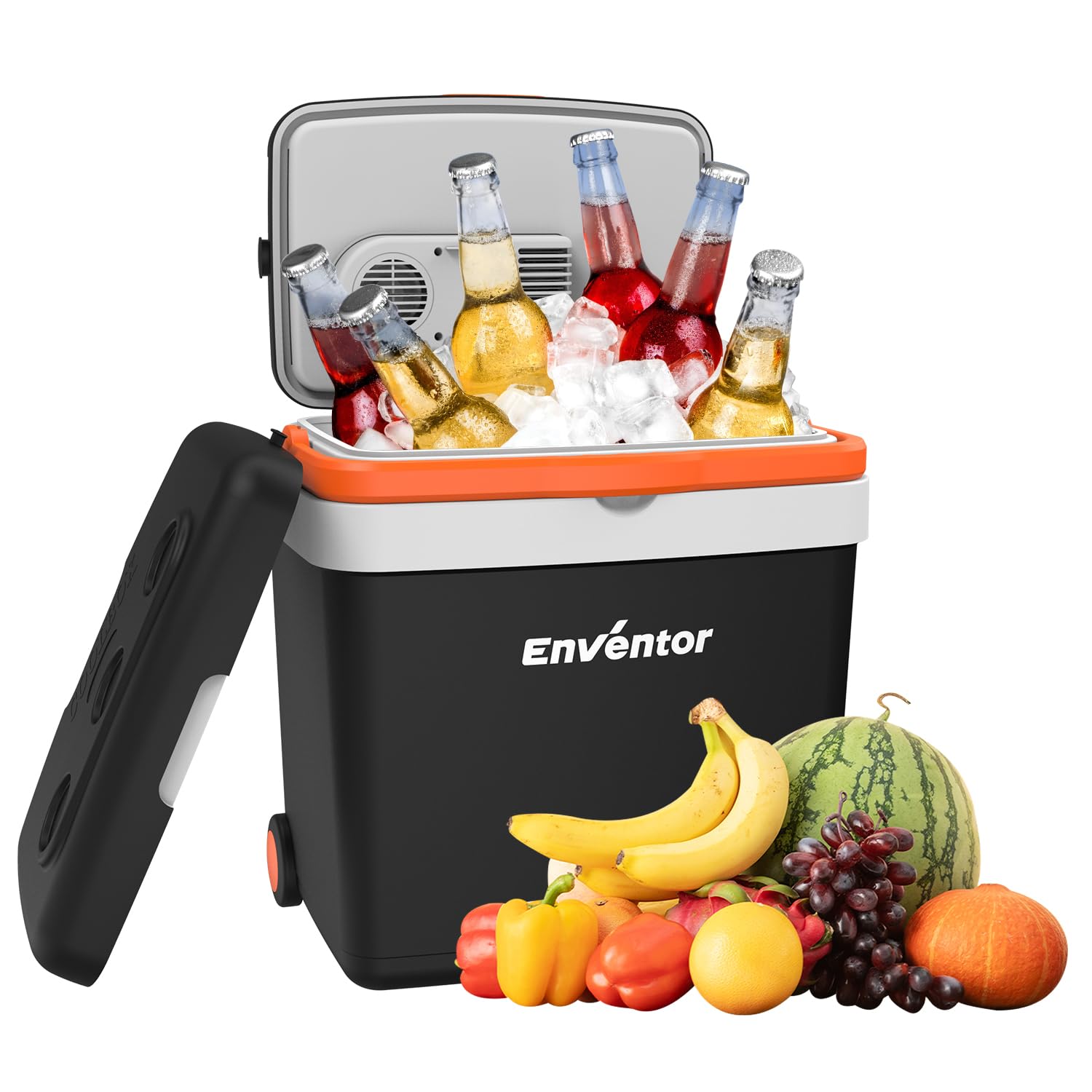 Enventor Glacière électrique 33 Litres, avec roulettes et poignée allongée, Mini Frigo pour garder au chaud et au frais, 12V 230V, mode ECO, réfrigérateur pour Voiture, Camping et Bateau