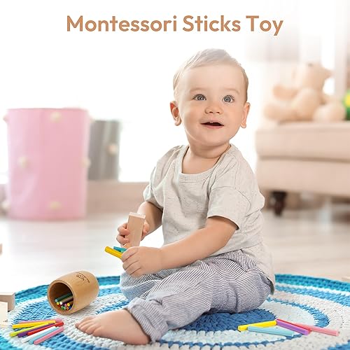 Miniatura 9 de Woodtoe Juguetes de madera Montessori Sticks para niños, 7 colores para niños de 1 a 3 años, juguete educativo de clasificación de madera natural,
