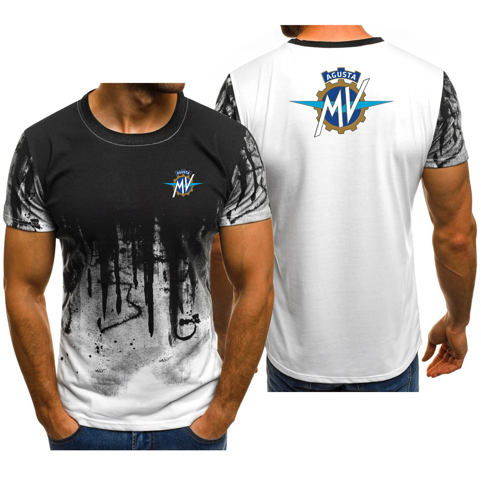 MODRYER Men's Short Sleeve Crewneck T-Shirts For MV Agusta Moisture-Wicking Athletic Tee Shirt 3d Printed Logo Undershirt Gym Running Workout Training Suit Tops,White-M
