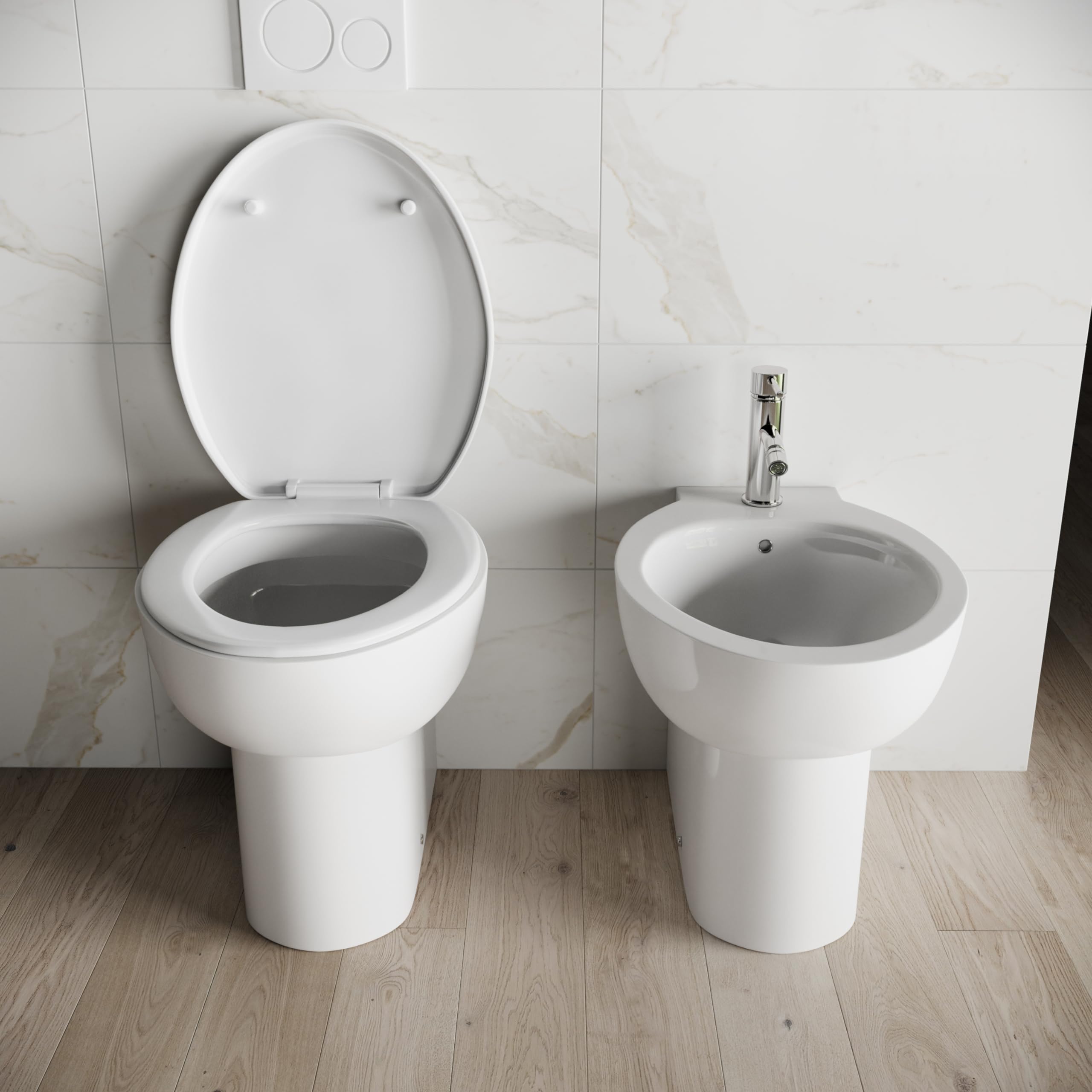 Ceramica Filomuro Vaso Bidet Sedile Copri-wc Mod. Doha Bianco Lucido