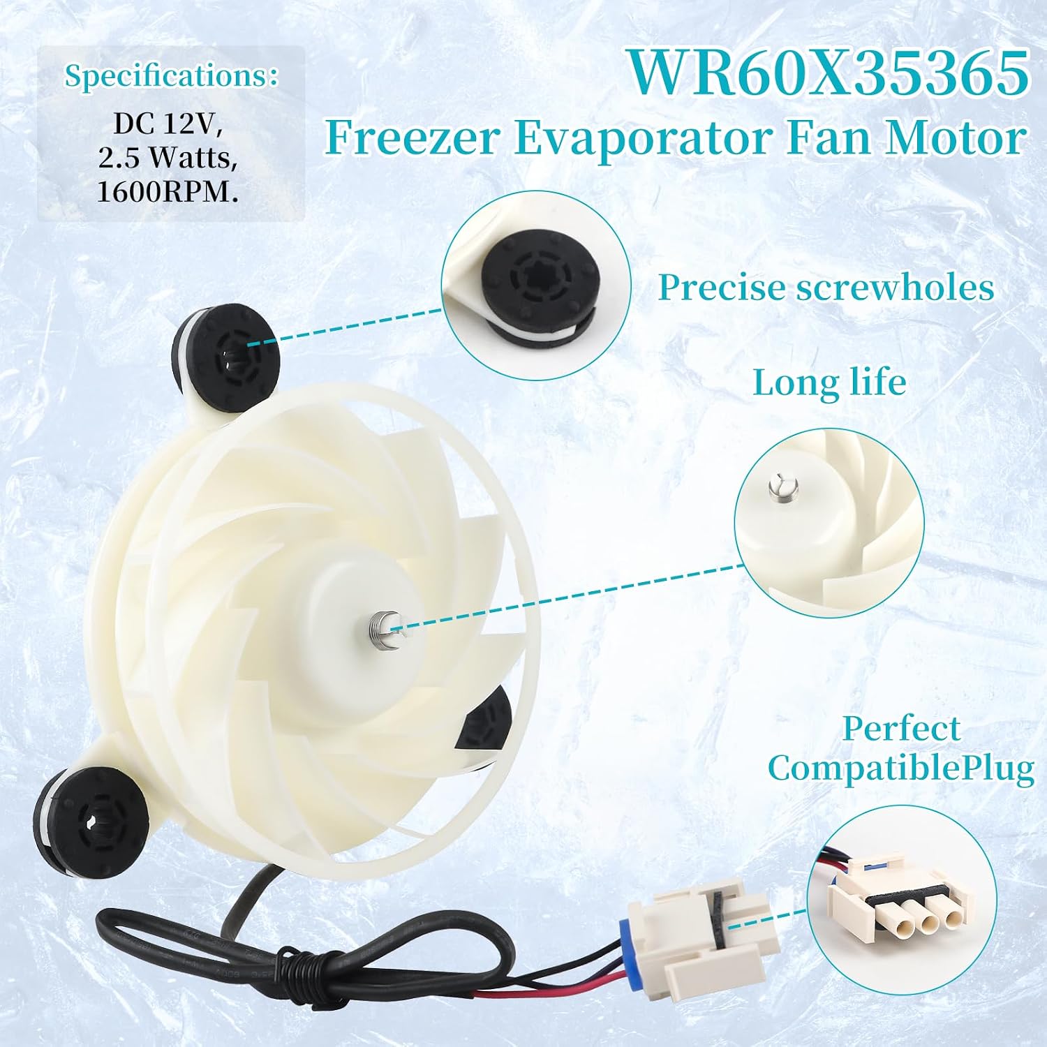WR60X35365 Evaporator Fan Motor for GE Freezer,Replaces WR60X27189