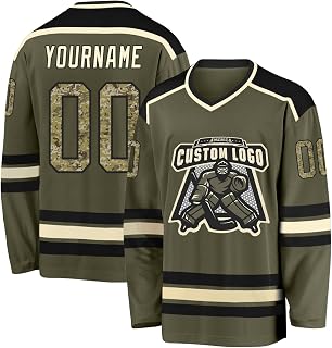 Custom Name Team Name Number Green Black Hockey Jersey, Personalized V-Neck Sports Hockey Jersey for Men Women Youth