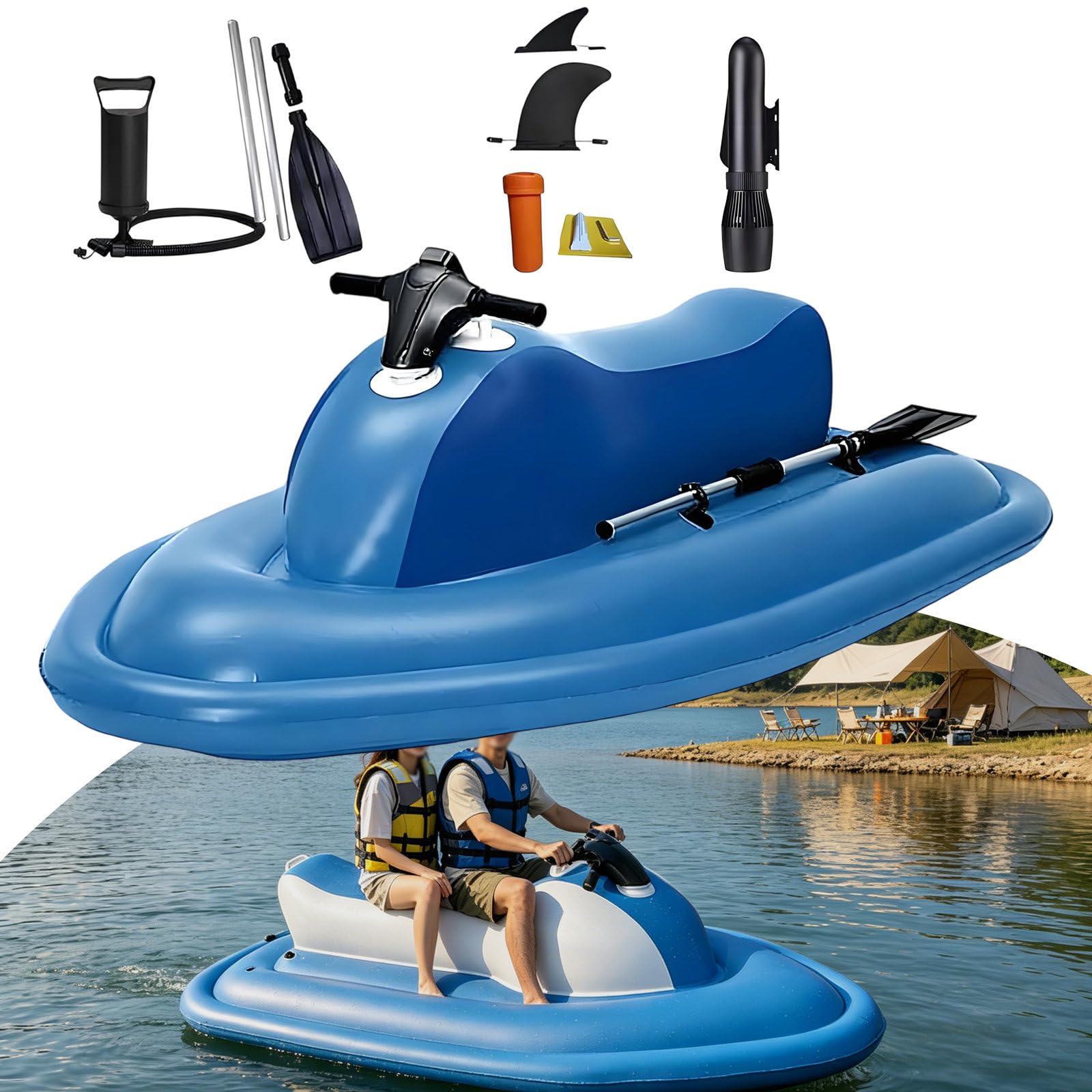 LwiftGal Electric Rush Wave Surf Boat Jet Ski, Inflatable Jet Boat,Inflatable Jet Ski with 500W Scooter(Optional) and Paddle,Sea Diving Swimming Equipment,for Water Sports Blue-500W16AThruster