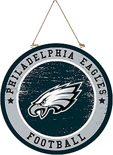 NFL Philadelphia Eagles Door Décor, 18" Round Wood Door Sign Outdoor Indoor Wall Hanging Decoration, Football Fan Welcome Sign for Front Door Man Cave