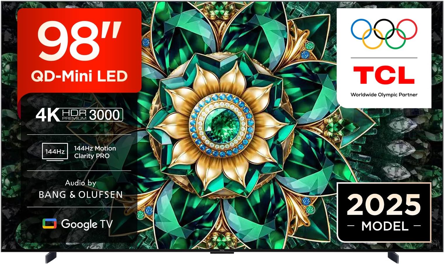 98Q7C-UK QD-Mini LED TV, 4K HDR Premium 2600, Smart TV Powered by Google TV (Dolby Vision IQ & Atmos, HVA Panel, Audio by Bang & Olufsen, 144Hz Motion Clarity Pro)