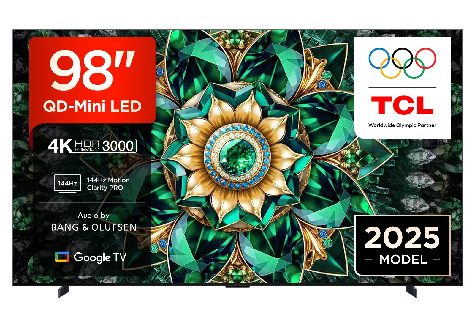 TCL 98Q7C-UK QD-Mini LED TV, 4K HDR Premium 2600, Smart TV Powered by Google TV (Dolby Vision IQ & Atmos, HVA Panel, Audio by Bang & Olufsen, 144Hz Motion Clarity Pro)