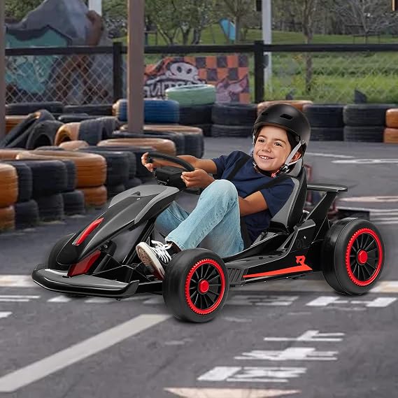 24V Go Kart for Kids, Electric Drift Kart with 2X200W Motor, 7AH Battery, Drift Function, Electric Pedals, and Safety Belt, Outdoor Racing Ride On Toy for Boys and Girls Ages 6+