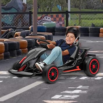 24V Go Kart for Kids, Electric Drift Kart with 2X200W Motor, 7AH Battery, Drift Function, Electric Pedals, and Safety Belt, Outdoor Racing Ride On Toy for Boys and Girls Ages 6+