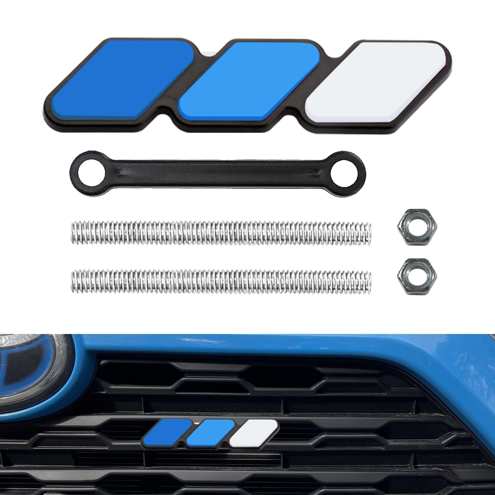 TRD Grille Decor Badge, Tri-Color Grille Insert Trims, Tri-Color Grille Badge Emblem Decoration Accessories Car Truck Label Compatible for Tacoma 4Runner Tundra Sequoia Rav4 Highlander (White/Blue)