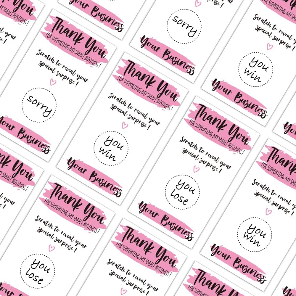 REWIDPARTY 50 Pink Stripes Fashion Thank You Scratch Off Cards for Small Business Appreciation