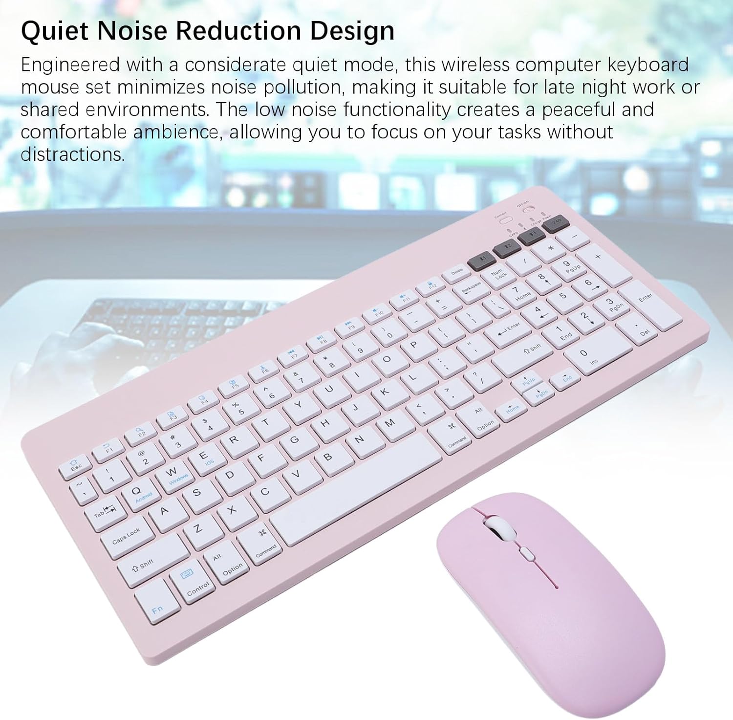 Tangxi Wireless Keyboard and Mouse Combo, 2.4G Full Size Thin Wireless Keyboard Mouse with Numeric Keypad, Rechargeable for Computer, Laptop, PC (Pink)