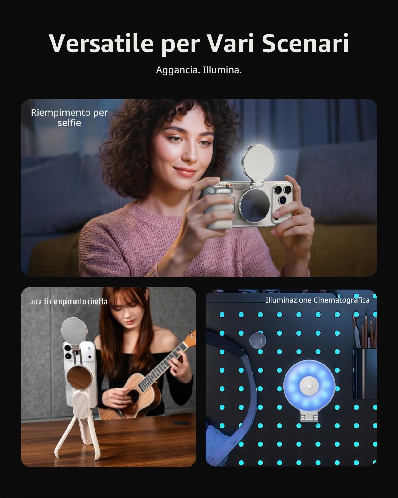 Luce magnetica per selfie, compatibile con iPhone Magsafe, CRI97 360° LED Selfie Ring Fill Light con specchio per selfie/fotografia/TikTok/chiamate zoom/videoconferenze Luce magnetica per selfie, compatibile con iPhone Magsafe, CRI97 360° LED Selfie Ring Fill Light con specchio per selfie/fotografia/TikTok/chiamate zoom/videoconferenze