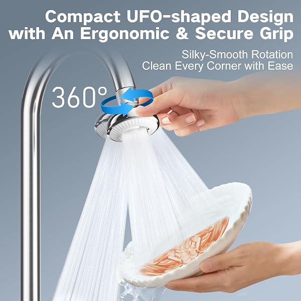 UFO Series Wide Spray Area Anti-Splash 360° Rotatable Kitchen Faucet Aerator, 3 Modes Kitchen Faucet Head Replacement, Faucet Extender & Sink Sprayer Attachment with 55/64'' Female Thread - 5