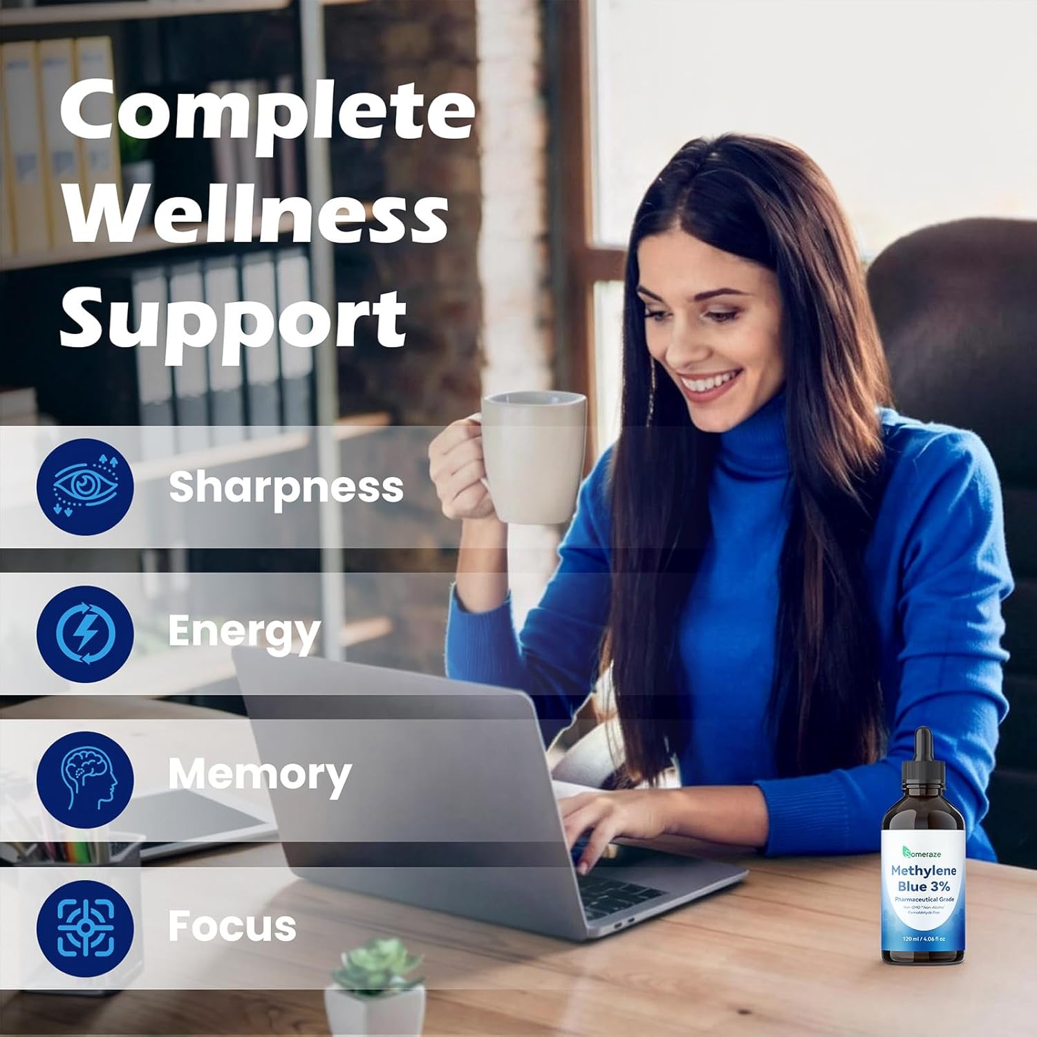 3% Methylene Blue Drops – High Purity USP Pharmaceutical Grade Blue Methylene Liquid for Humans, Cognitive & Focus Support, No Alcohol, No Formaldehyde, 120 mL, 4.06 FL OZ