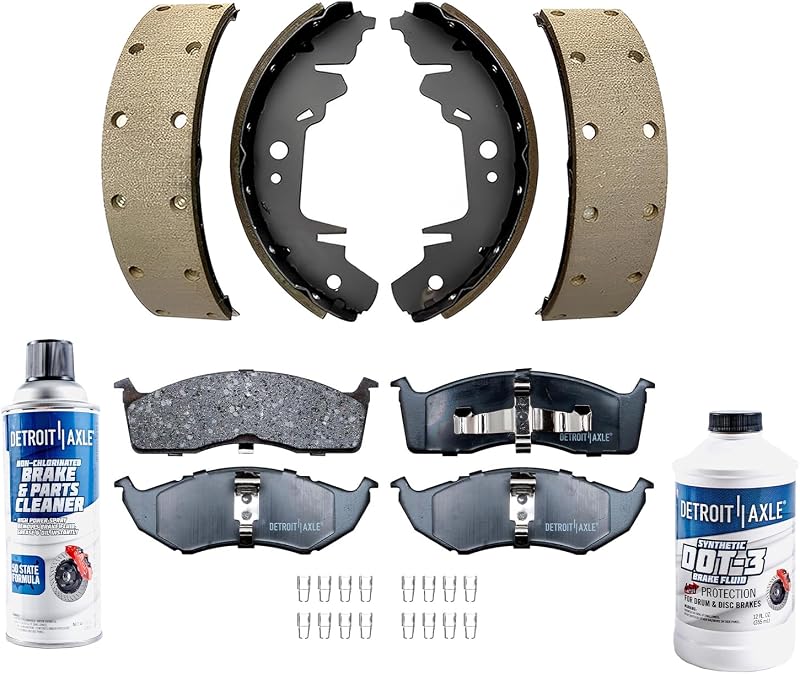Kit de freio Detroit Axle com pastilhas cerâmicas e sapatas para Chrysler Town & Country 1996–2000 – Conjunto