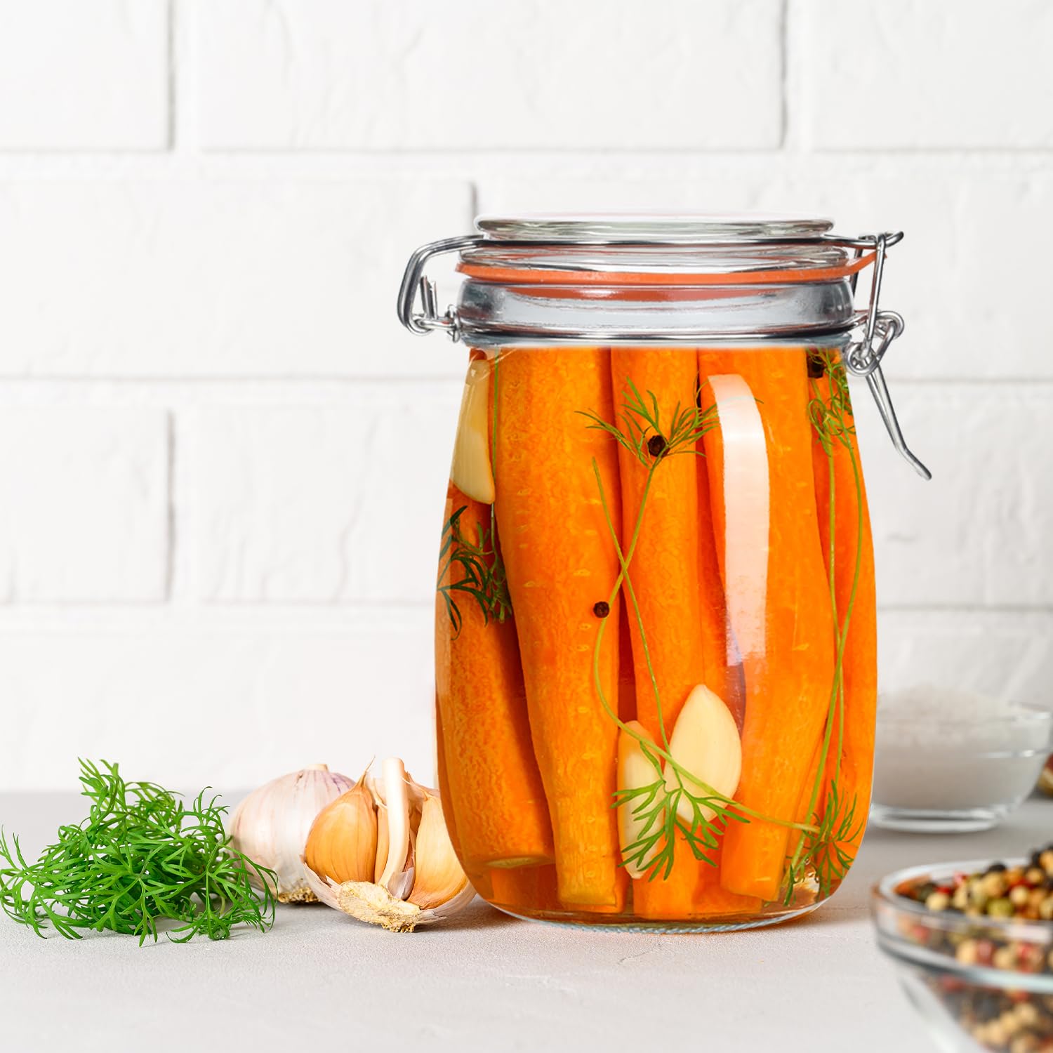 Tarros Mason de boca ancha de 32 onzas, paquete de 4 tarros de vidrio con tapas herméticas, recipiente de almacenamiento de vidrio hermético para conservas, encurtidos y fermentación