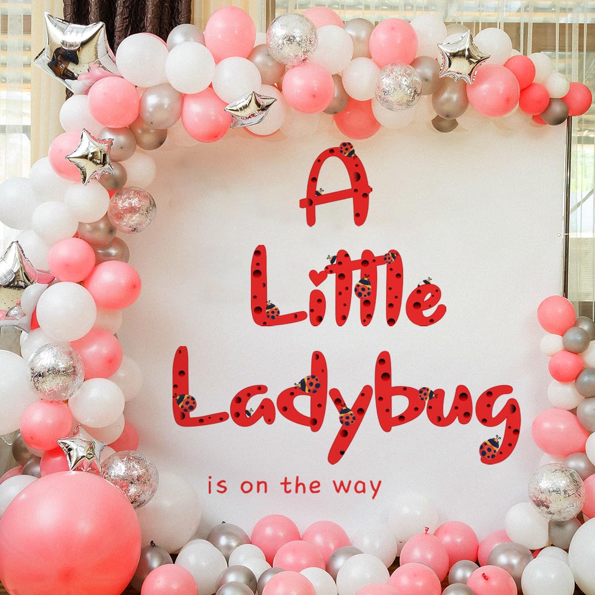 A Little Ladybug is On The Way Decal - Little Ladybug Party Decorations,Gender Reveal Party Decor, Arch Decor Baby Party Stickers for Ladybug Backdrop