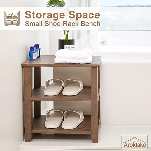 Miniatura 3 de Aroktake Estante para zapatos, estante organizador de zapatos de madera resistente de 2 niveles para entrada, sala de estar, dormitorio (marrón