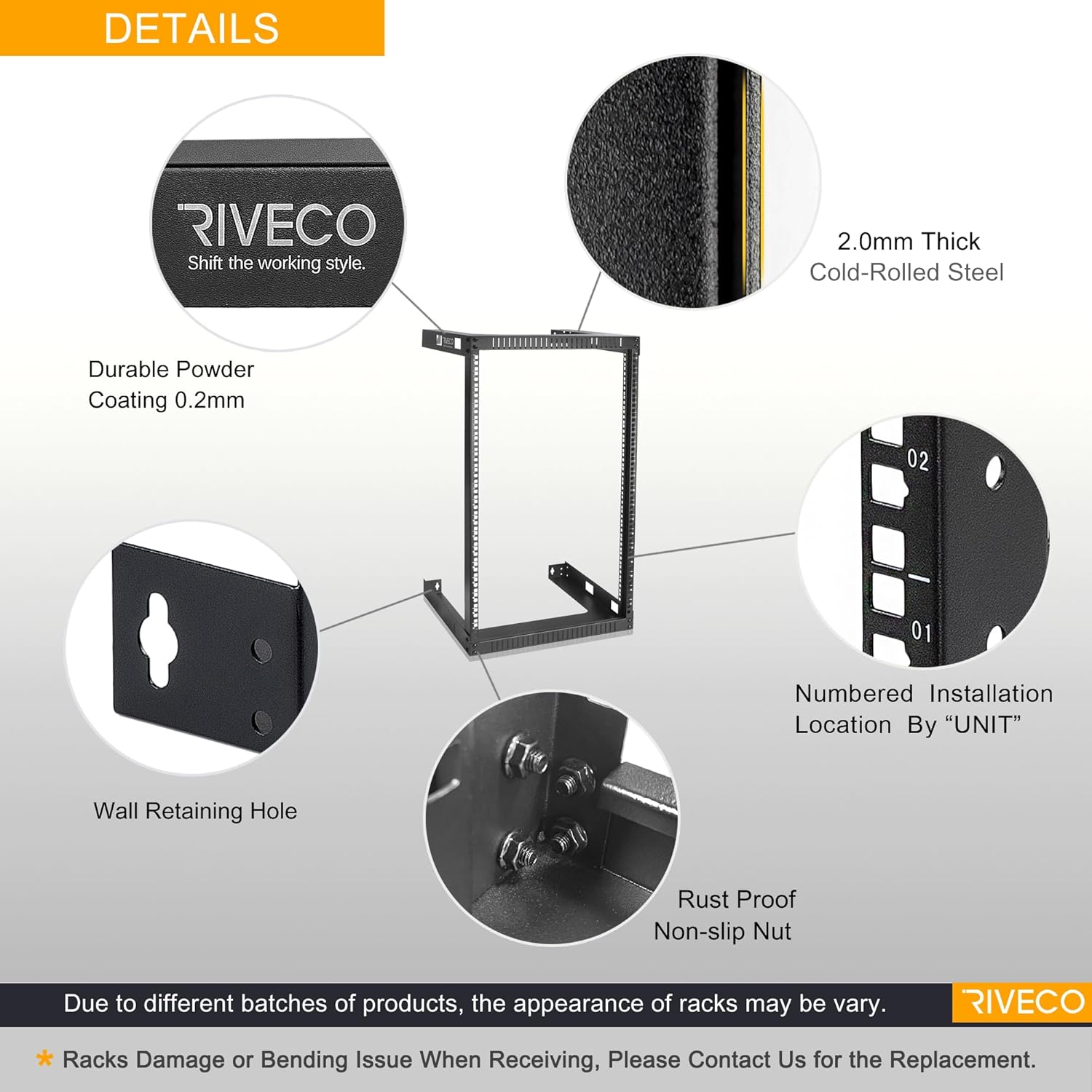 RIVECO 18U 19" Wall Mount Server Rack – 17.7" Deep 2 Post Open Frame Cabinet Easy Assembly Firm Constructed Shelf for Internet/Network/AV/Data Home Equipment/Patch Panel Heavy Duty Light Weight Black